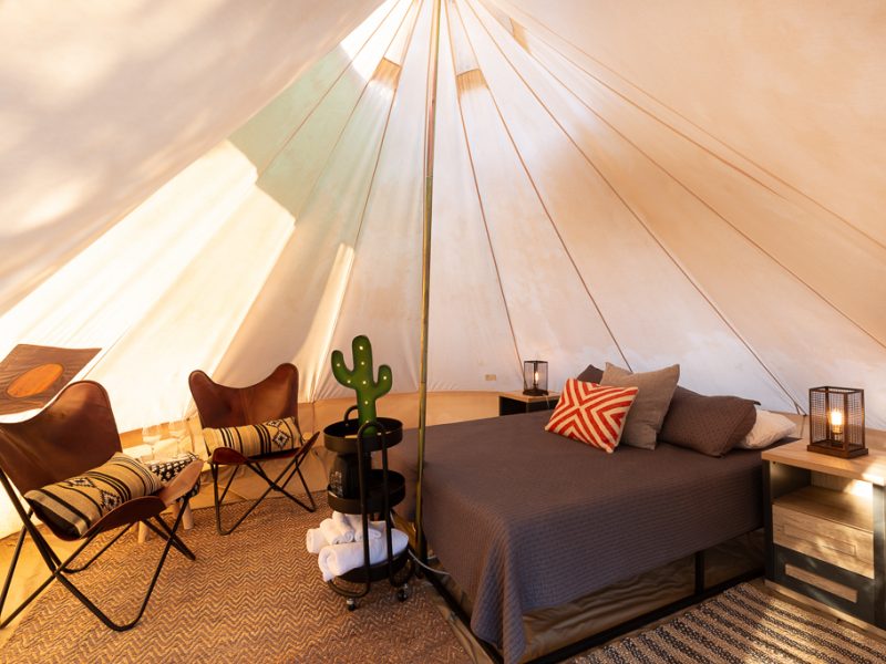 The interior of the Apache glamping tent.